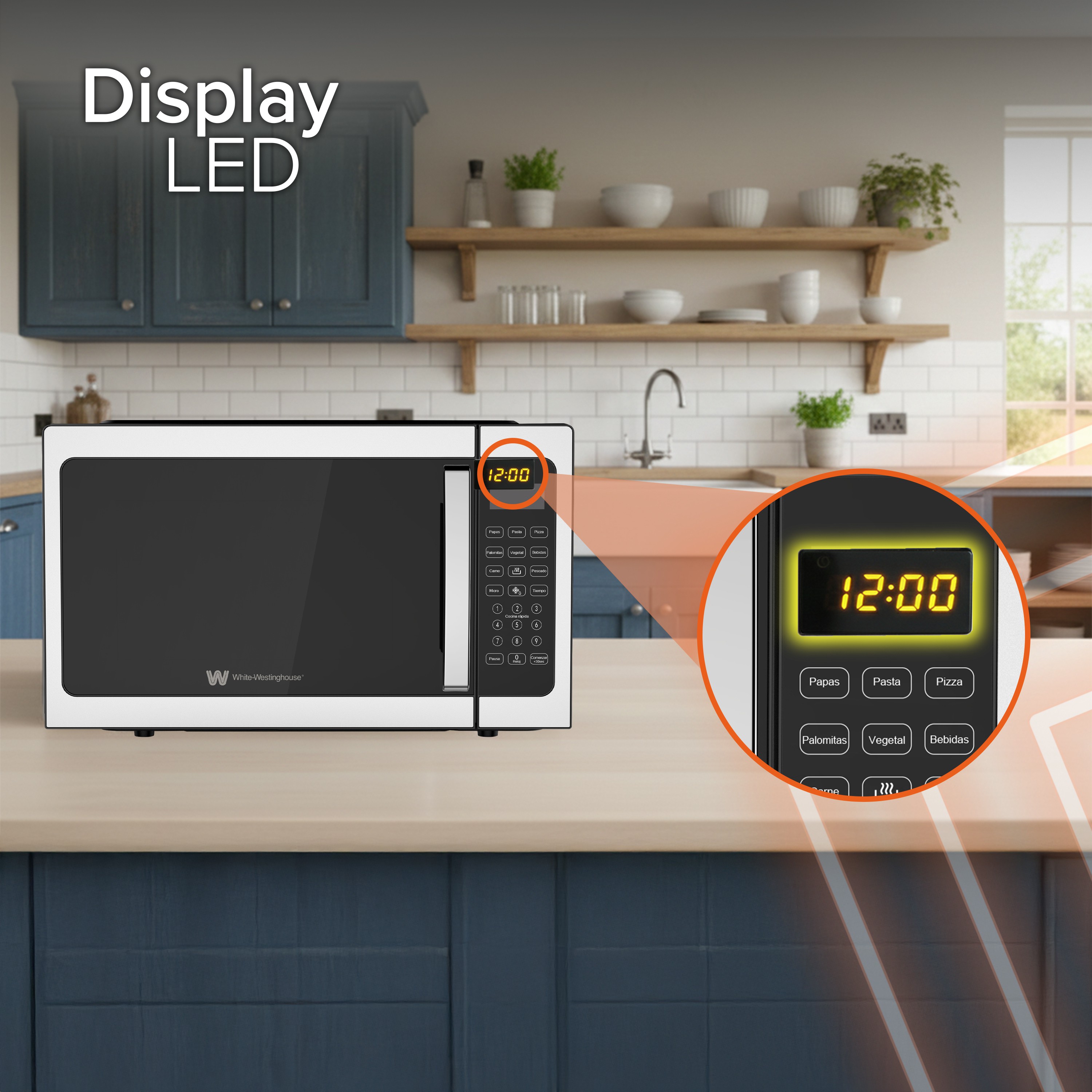 White Westinghouse Horno de Microondas 1.5 pies Display LED Plato Giratorio Funcion Descongelado image number null