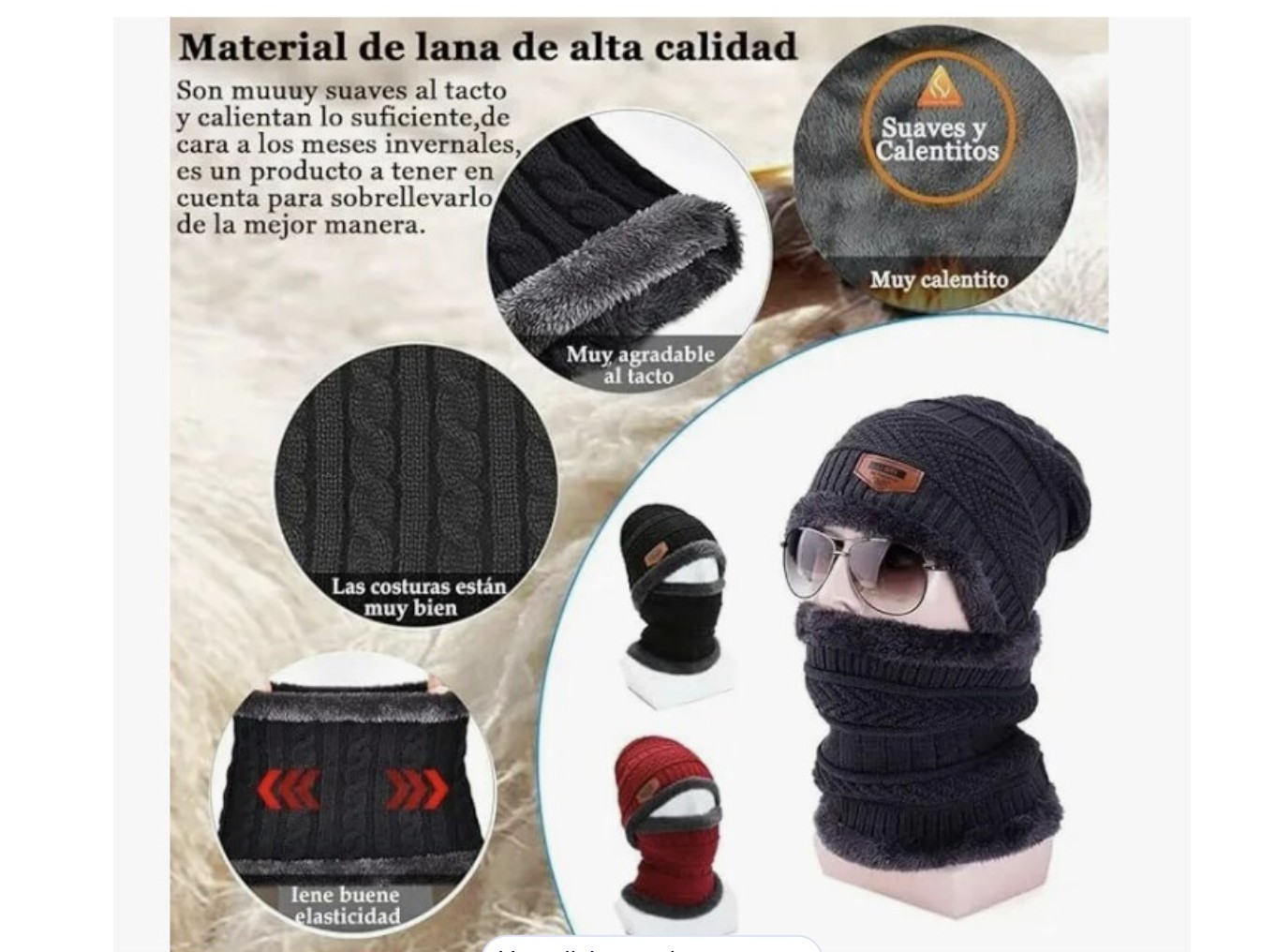 Conjunto de Gorro Bufanda y Guantes de Lana Unisex Modelo Gris image number null