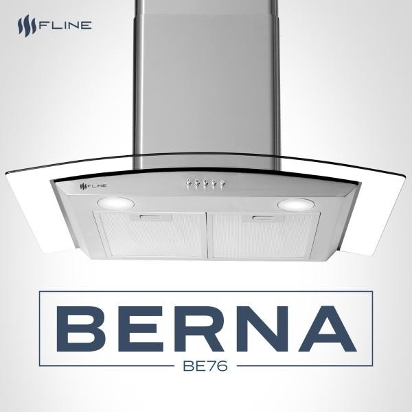 Campana extractora de cocina 76 cm de pared vidrio curvo Acero Inoxidable | 3 velocidades y control de boton| Berna 76| FLINE image number null