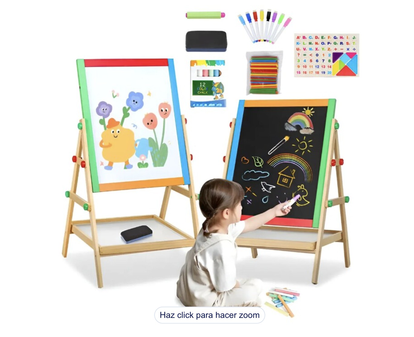 Pizarra Infantil de Doble Cara y Ajustable de Madera Modelo Multicolor image number null