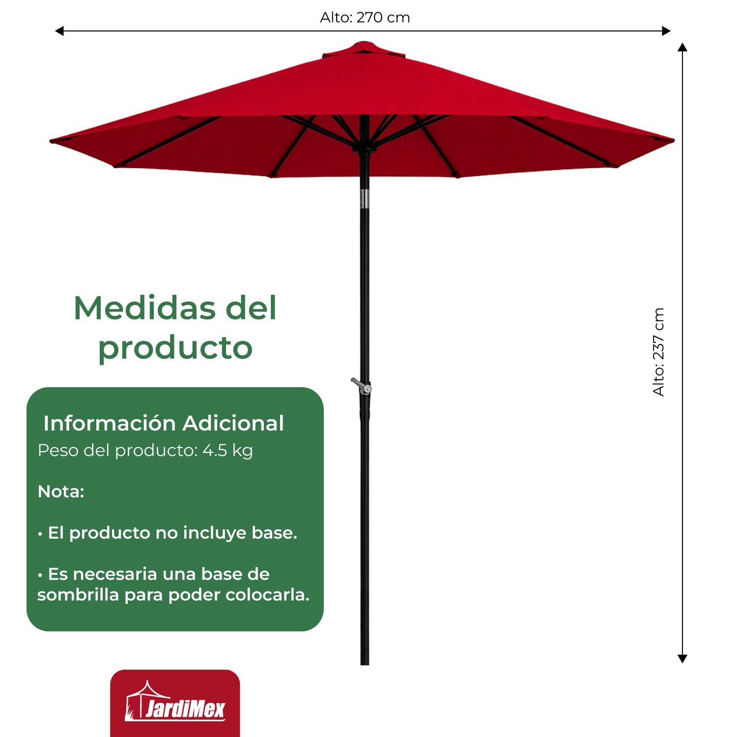 Sombrilla Jardin Playa Sol Angulo 2,70 m Diametro Exterior Roja image number null