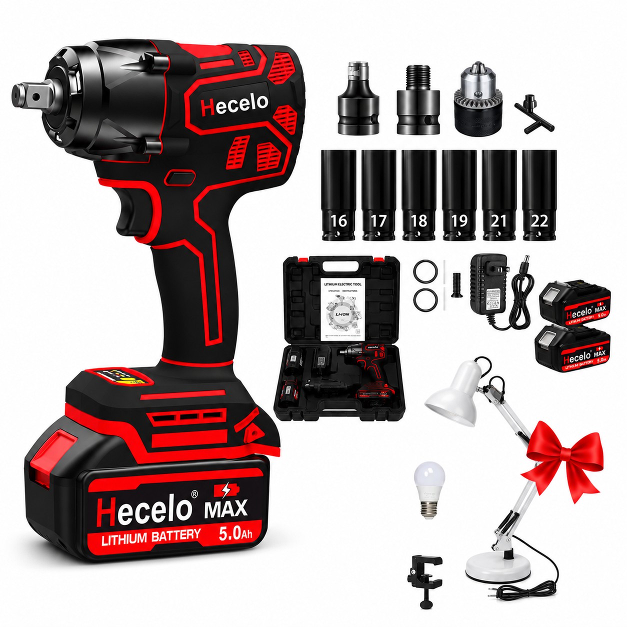 Hecelo 1/2 Impact Pistol 2 Battery, Great Torque! Kit completo - Versi&oacute;n mejorada Llave de Impacto Hecelo image number null
