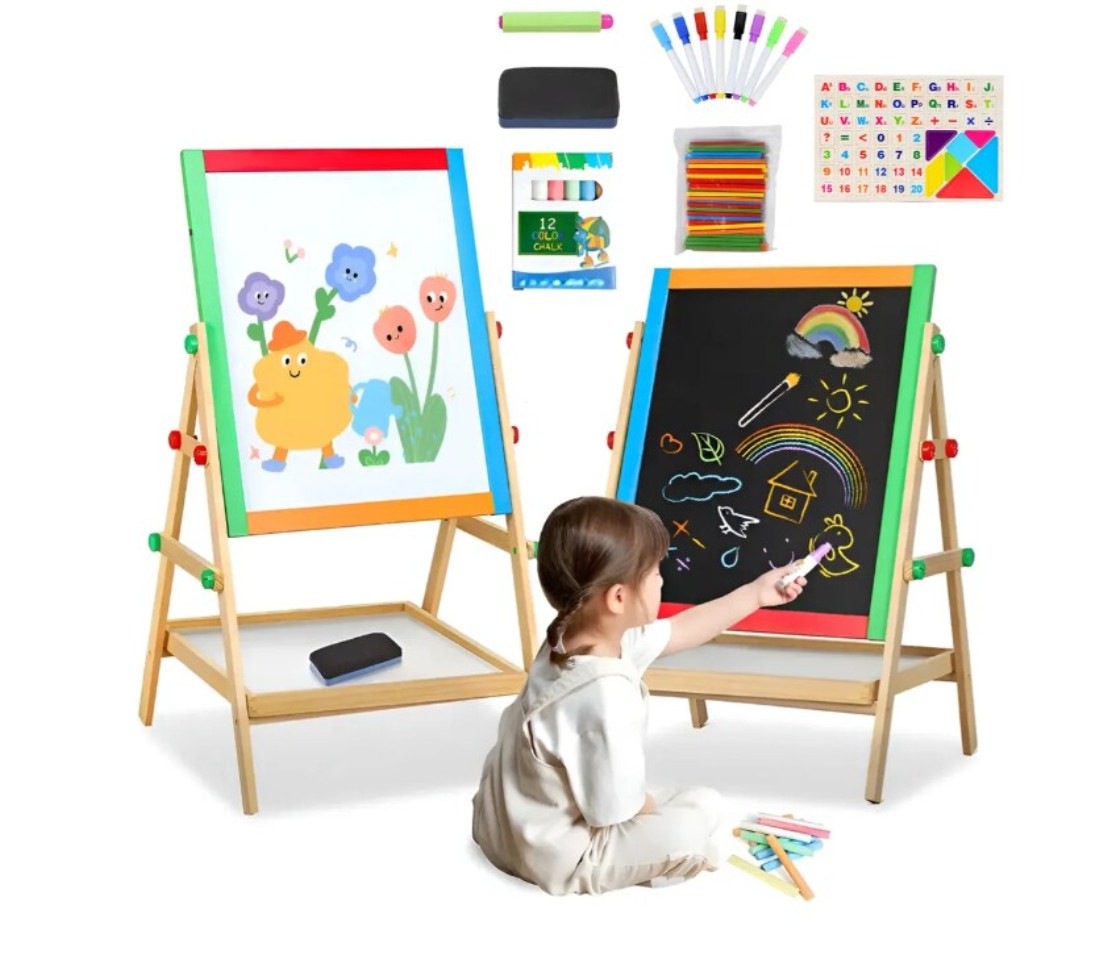 Pizarra Infantil de Doble Cara y Ajustable de Madera Modelo Multicolor image number null