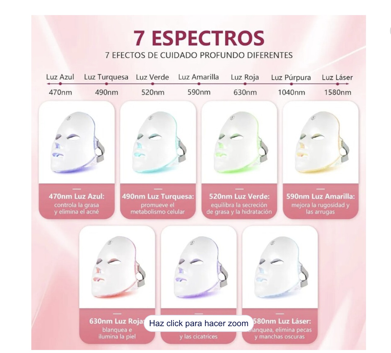 Mascara Led Facial De Skin Care Terapia Elimina Acne/arrugas Modelo Blanco image number null