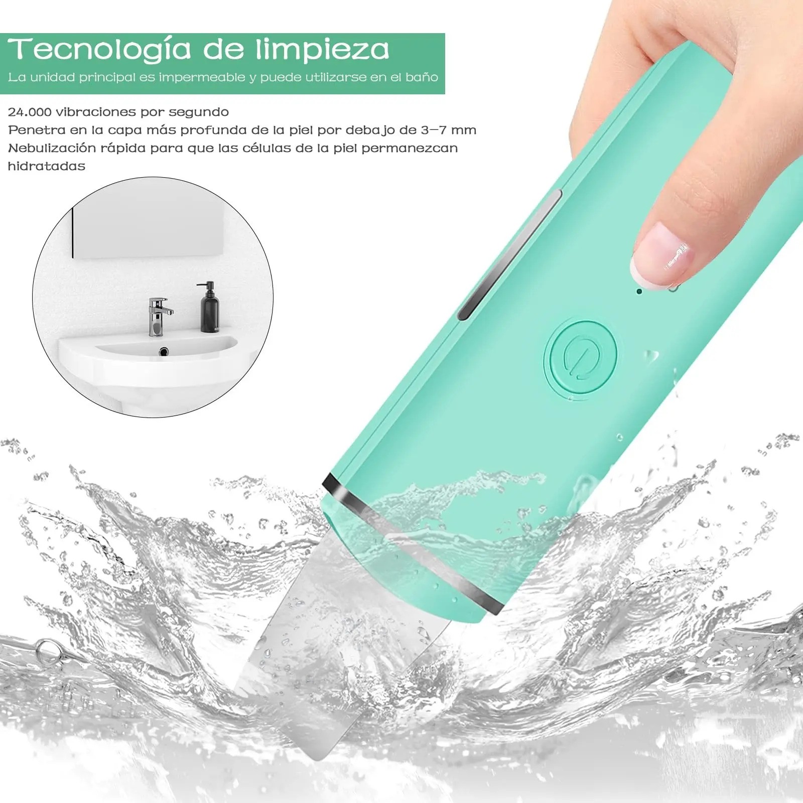 Limpiador Facial Peeling Ultras&oacute;nico Portatil Skin Scrubber VERDE CLARO image number null