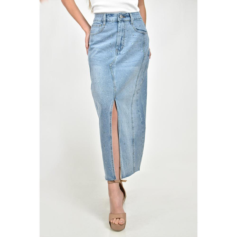 Falda denim midi con brillos /Juvenil, 615 (Azul claro) image number null