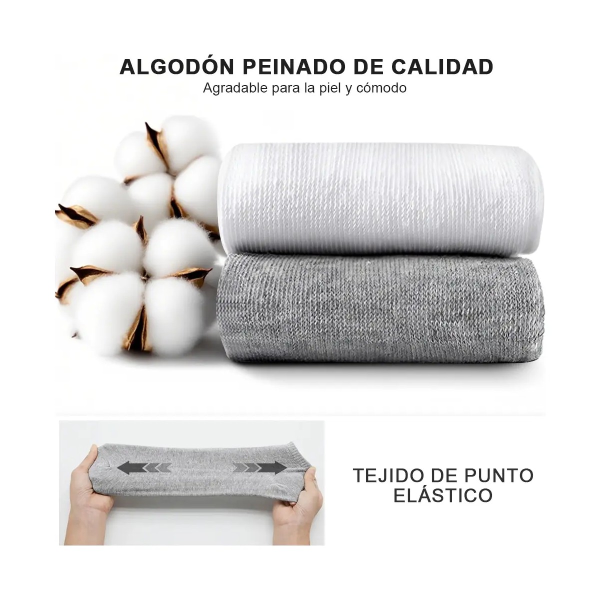 Calcetines Cortos Algodon Unisex C&oacute;modo 12 Pares Blanco/Gris image number null