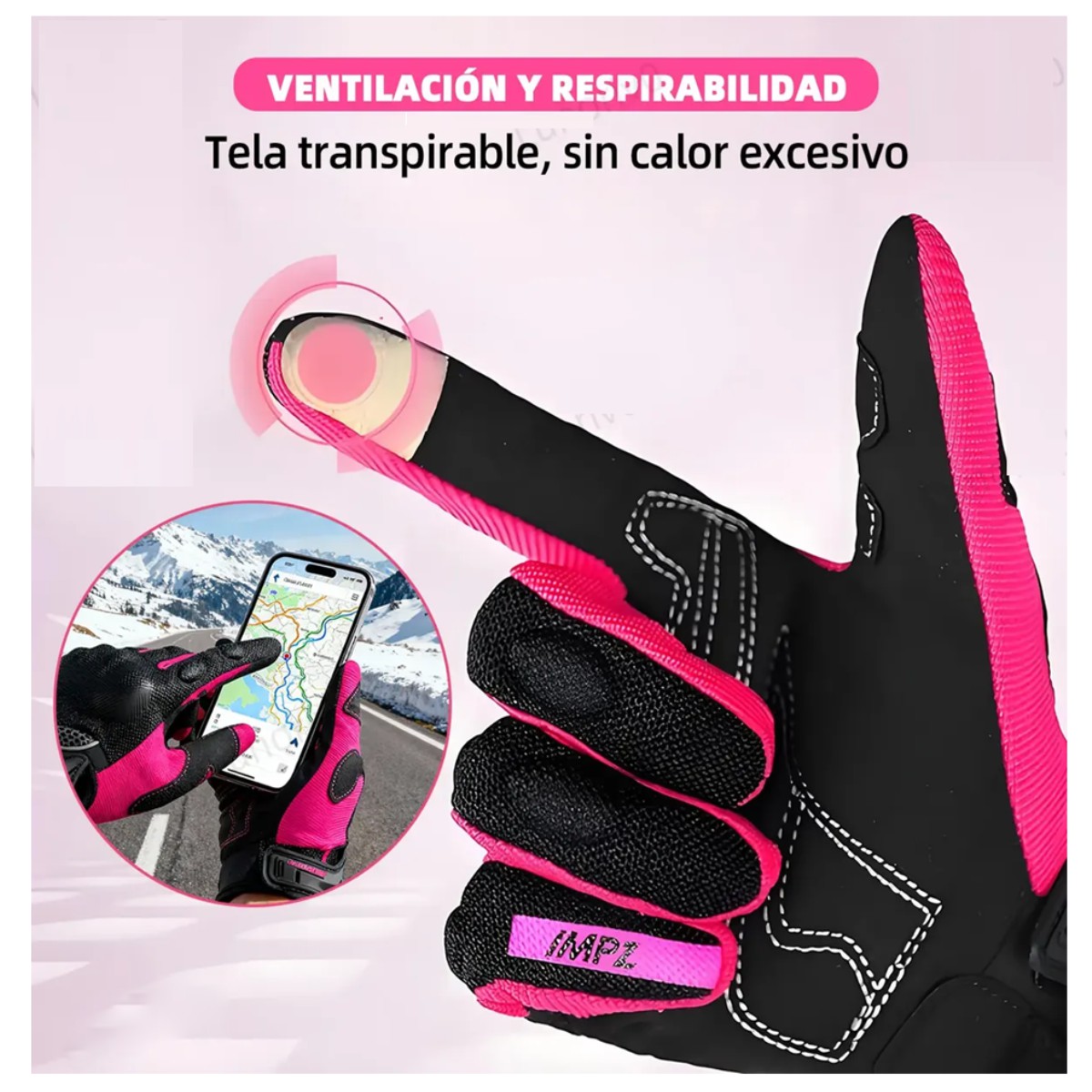Guantes Para Motociclista Protecci&oacute;n T&aacute;ctiles Rosa Chicle Talla: M image number null