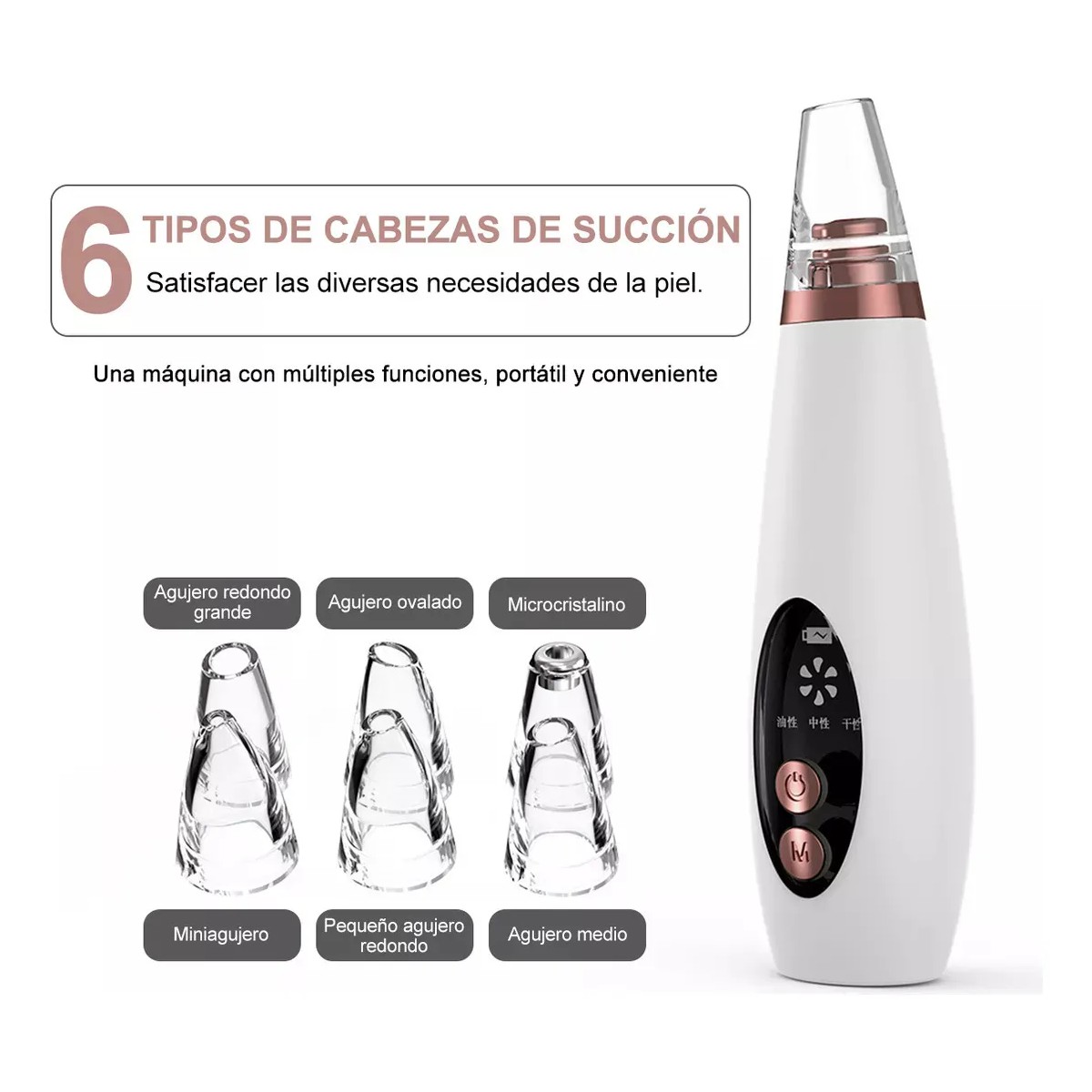 Aspirador de Puntos Negros Multifuncional 6 Cabezales y 3 Niveles de Succi&oacute;n image number null
