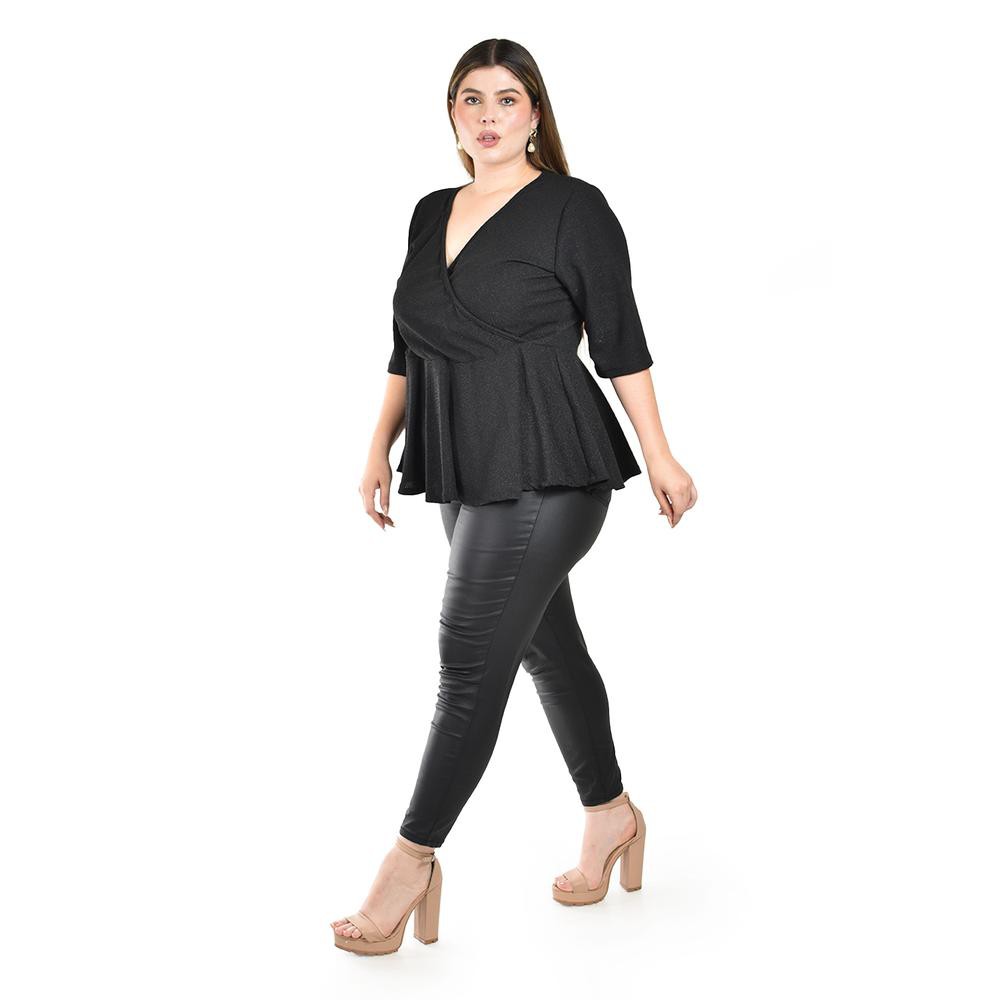 Blusa corte peplum con brillo Roman Fashion /Tallas Extras, 1759 (Negro) image number null