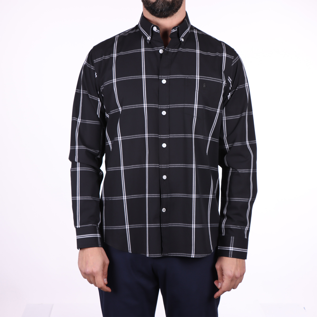 Camisa Cuadros Negra Hombre Polo Club Manga Larga Casual image number null
