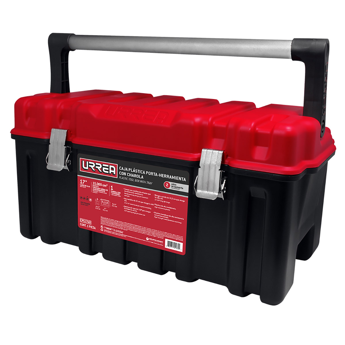 Caja Pl&aacute;stica Roja con Charola 17x9x8" Urrea image number null