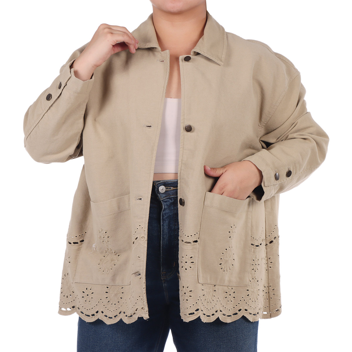 Chamarra Algod&oacute;n Dise&ntilde;o Calado Casual para Dex Plus para Mujer Curvy image number null