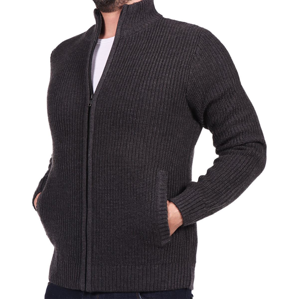 Su&eacute;ter Tejido Acanalado Cuello Alto Cierre OVS para Hombre image number null