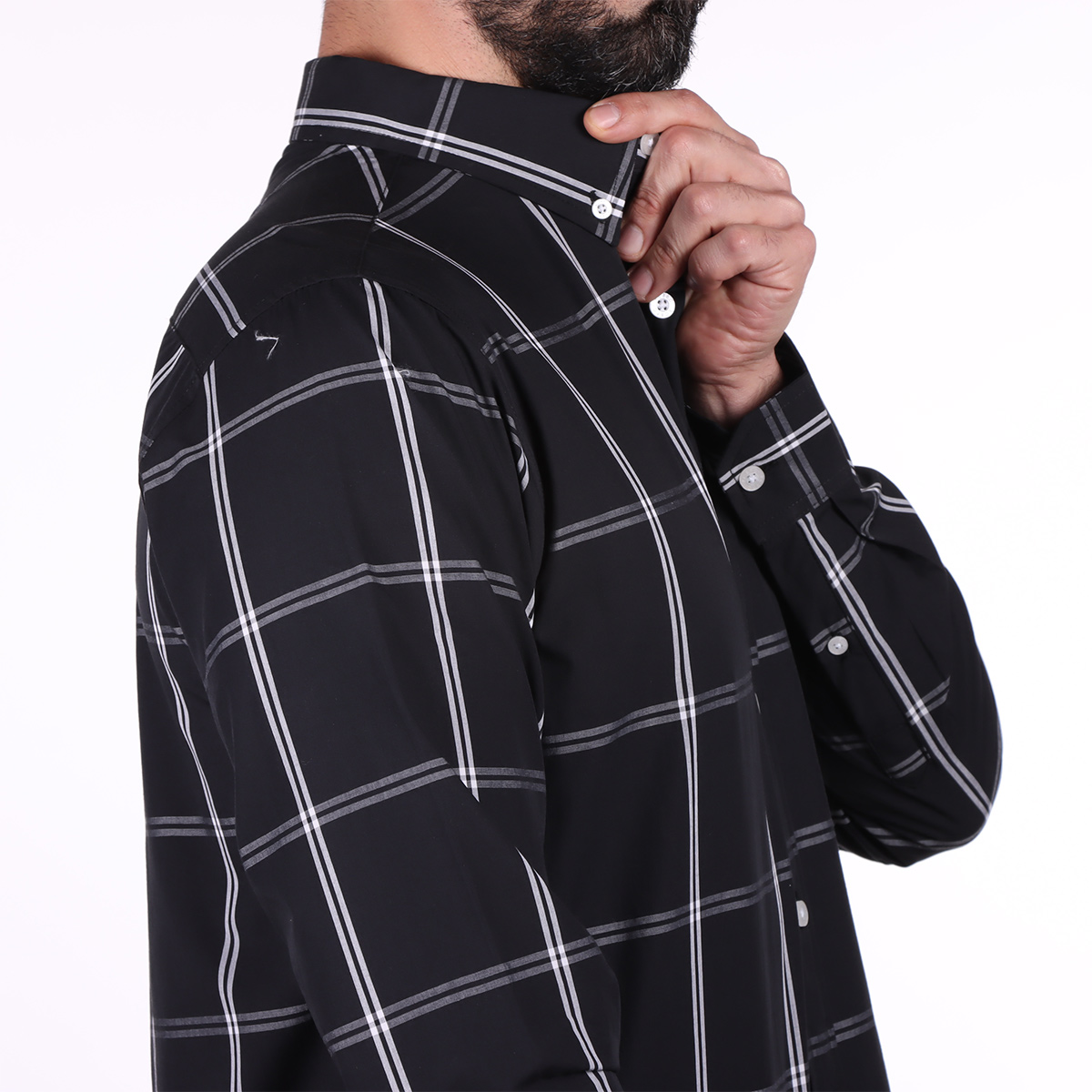 Camisa Cuadros Negra Hombre Polo Club Manga Larga Casual image number null