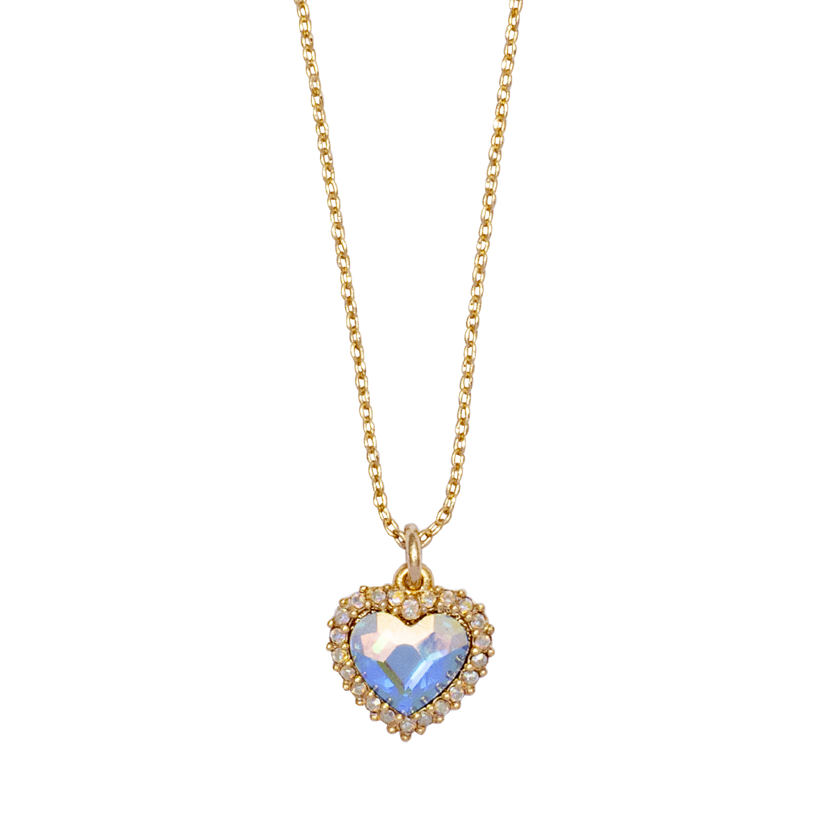 Dije Dorado Con Coraz&oacute;n Facetado Cristal Efecto Ab Y Micro Pav&eacute; Mossimo image number null