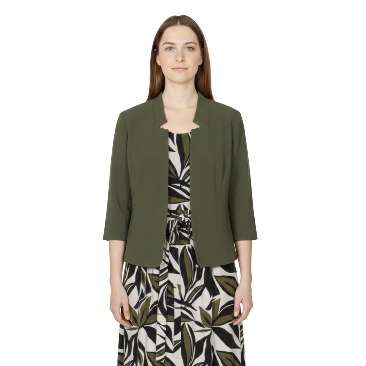 Conjunto De Saco Liso Con Vestido Estampado Diva Mujer image number null