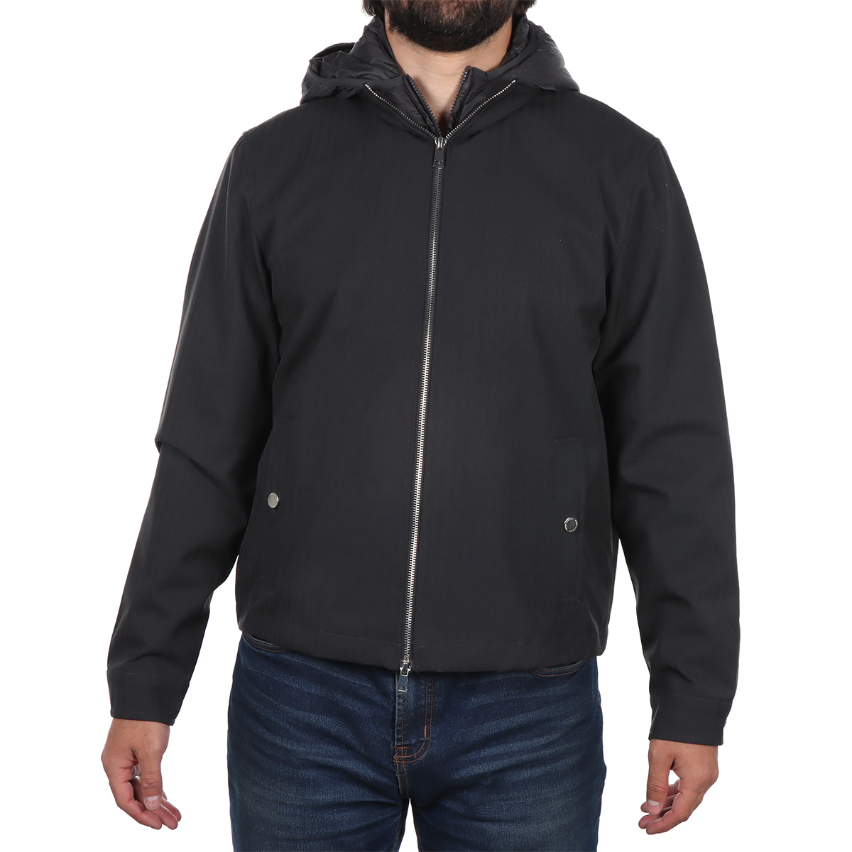 Chamarra Negra Dise&ntilde;o Dual con Capucha Bruno Magnani Hombre image number null