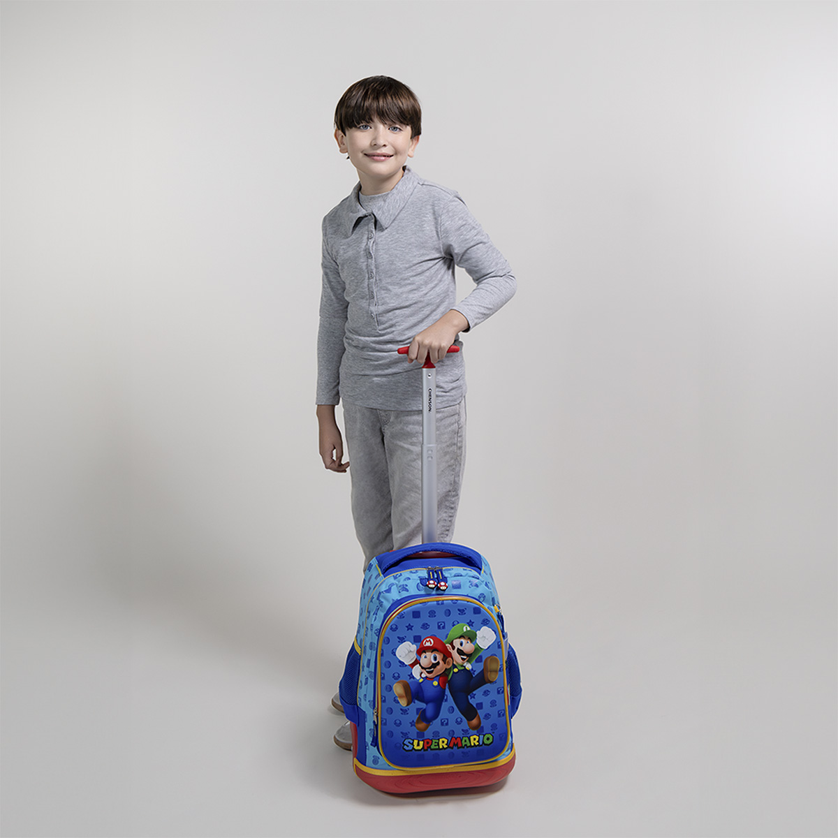Mochila Con Ruedas Grande Mario Bros Azul image number null