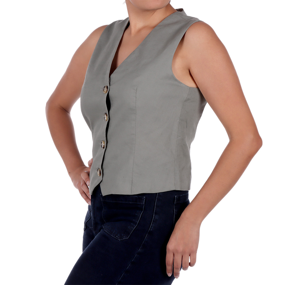 Chaleco Lino Algod&oacute;n con Botones Arqueology para Mujer image number null