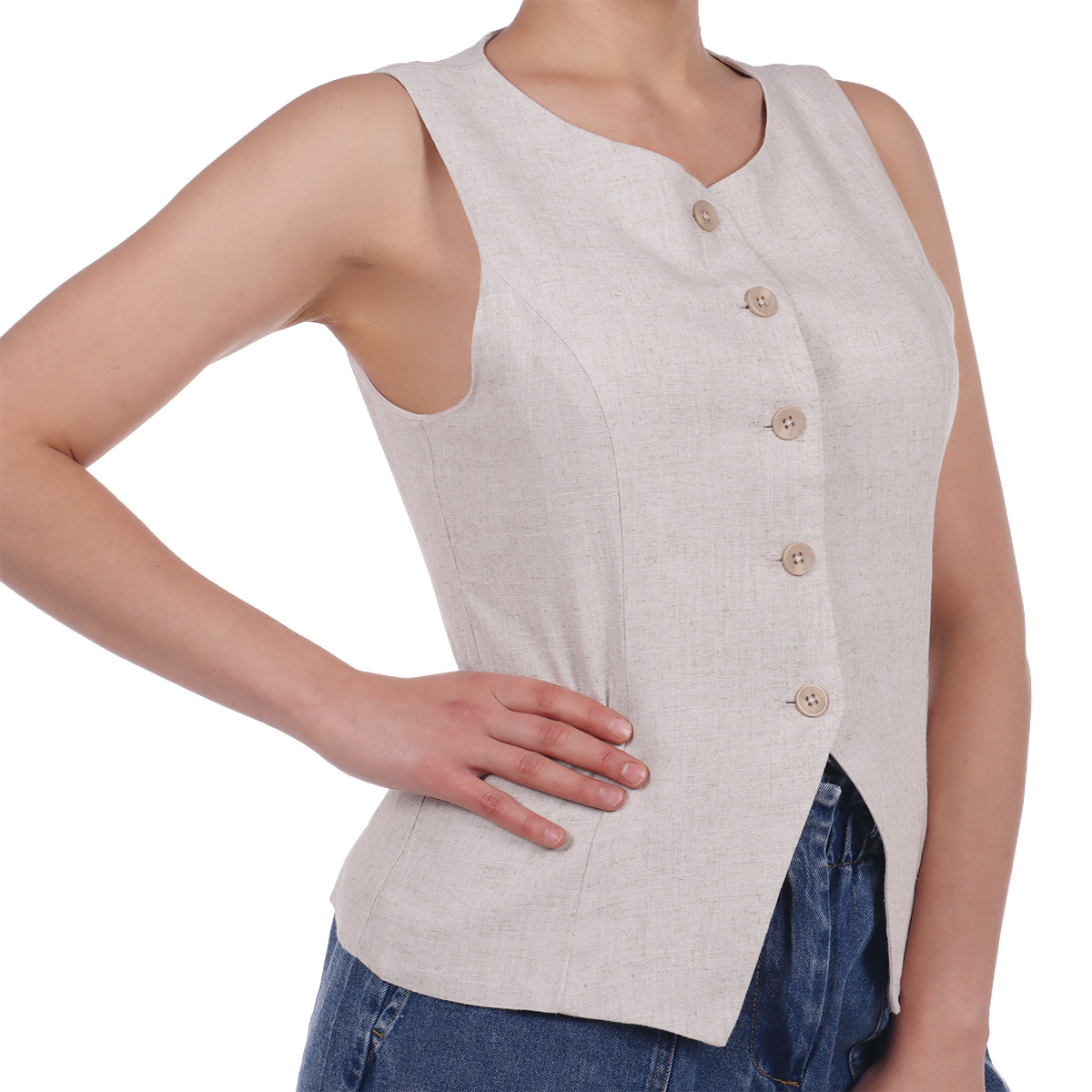 Chaleco de Lino con Botones Estilo Vers&aacute;til Dex para Mujer image number null