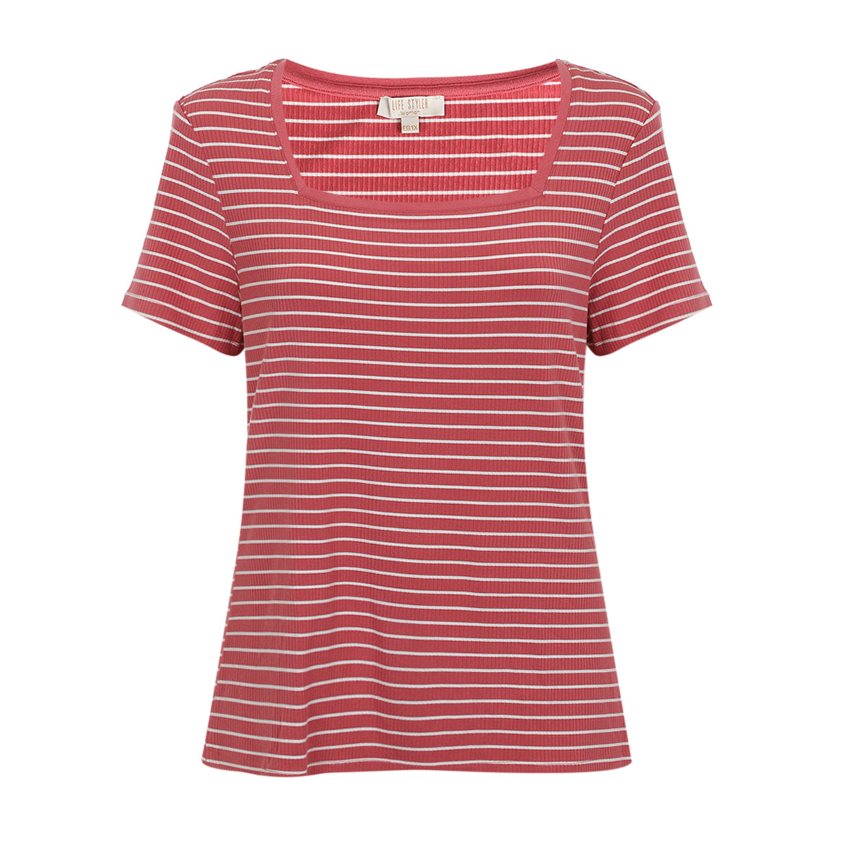Playera Rayas Escote Cuadrado Life Styler Para Mujer Curvy image number null