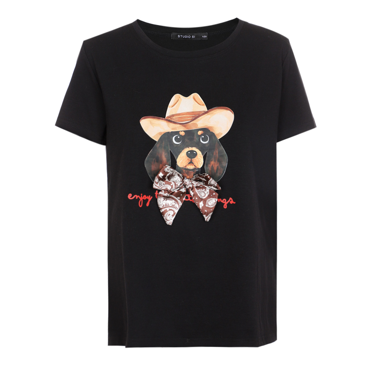 Playera Manga Corta Con Aplicaci&oacute;n De Mo&ntilde;o Studio Si  Para Mujer image number null