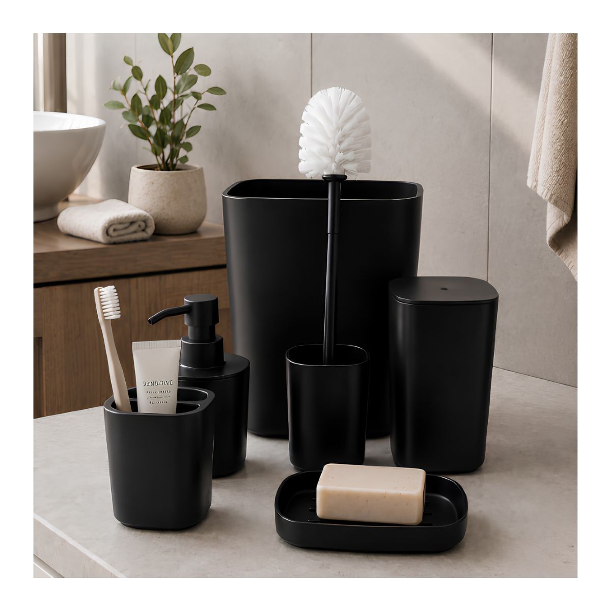 Accesorio de Ba&ntilde;o 6Pz Negro Pl&aacute;stico GOOD & GOOD image number null