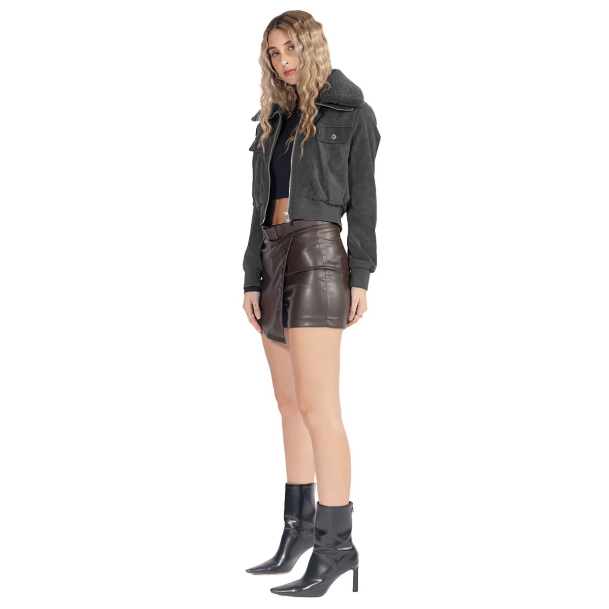Chamarra Corta Pu Sherpa Forever 21 para Mujer Junior image number null