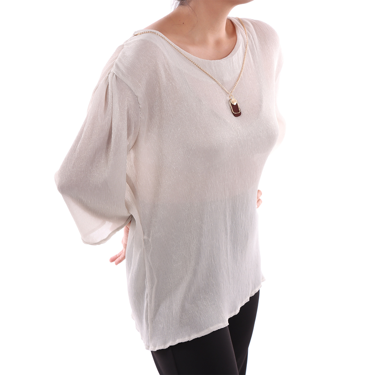 Blusa Cuello Redondo Mangas Fruncidas Ann Miller para Mujer image number null