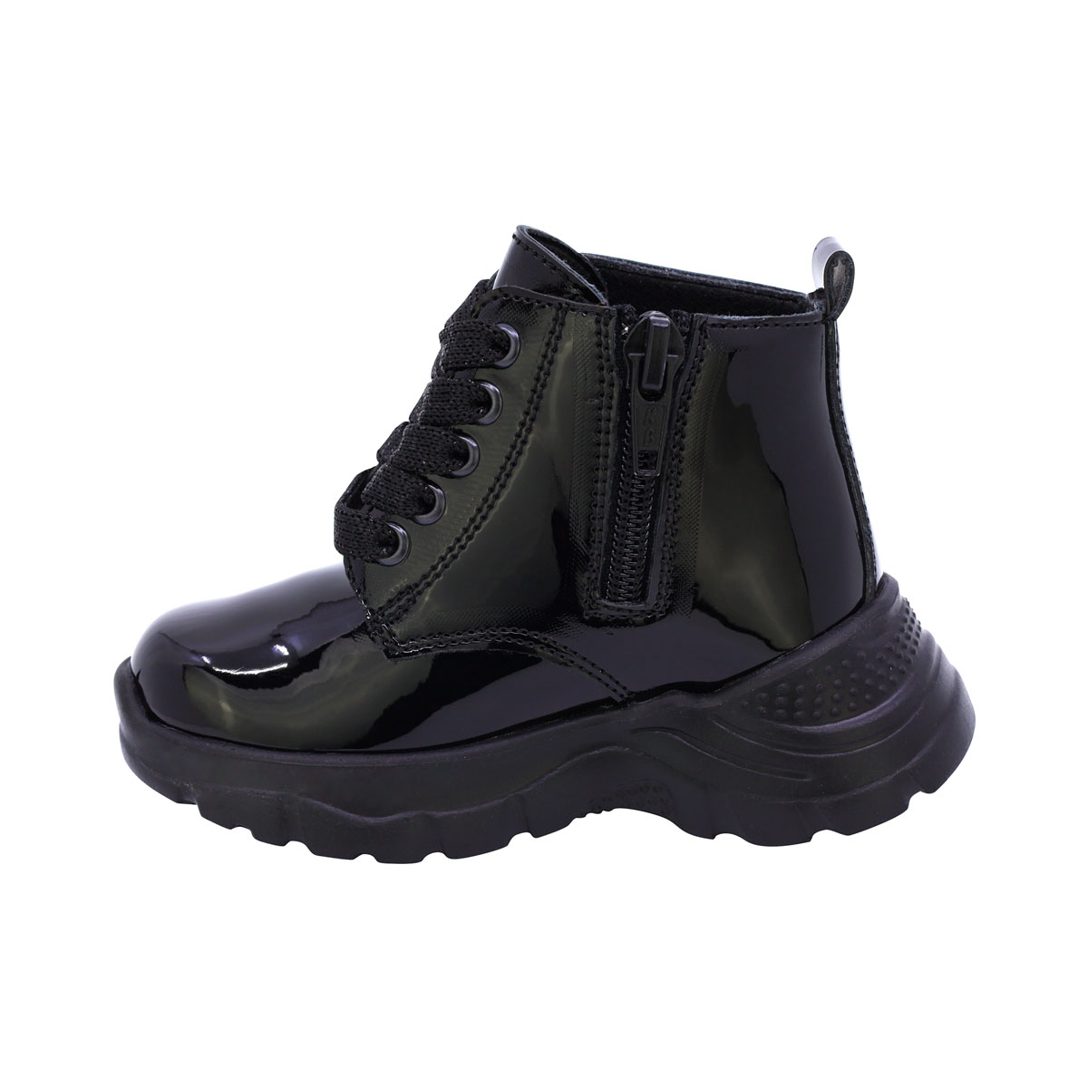 Tenis Bota en Charol Coqueta Negro con Agujeta para Ni&ntilde;a image number null
