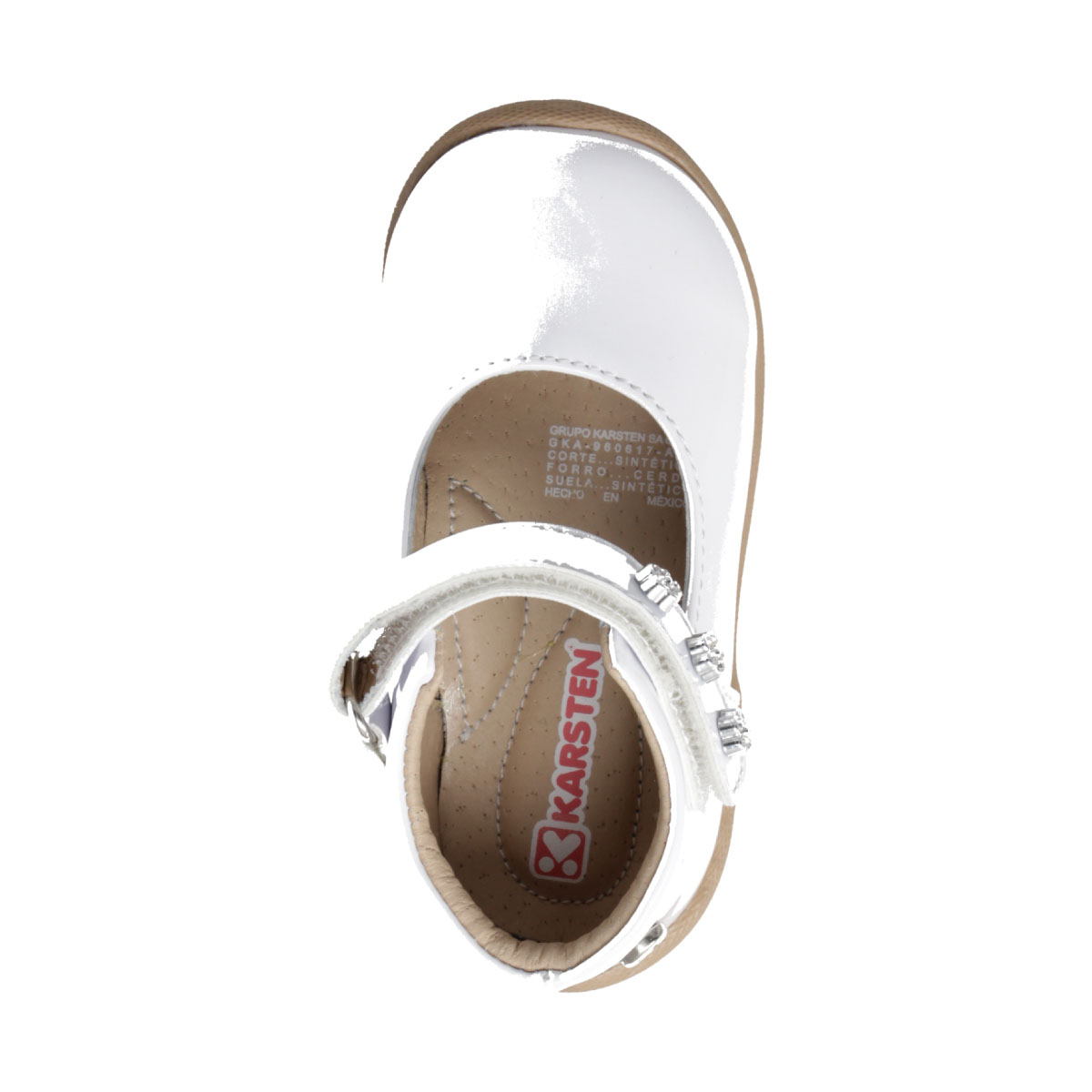 Zapato en Charol Karsten Blanco con Aplicaci&oacute;n y Ajuste Velcro para Ni&ntilde;a image number null