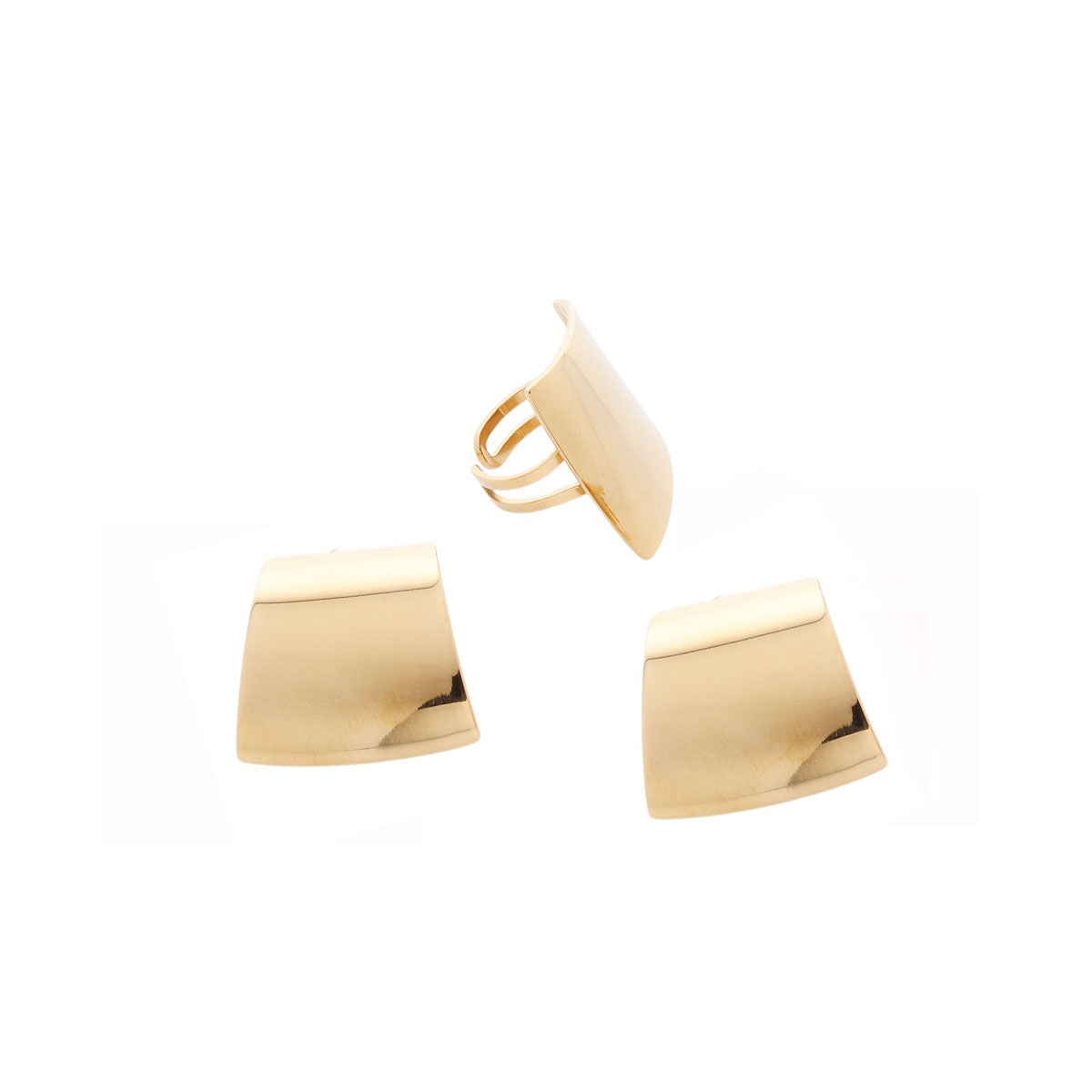 Set De Aretes Y Anillo  Forma Irregular Dorado C2C image number null