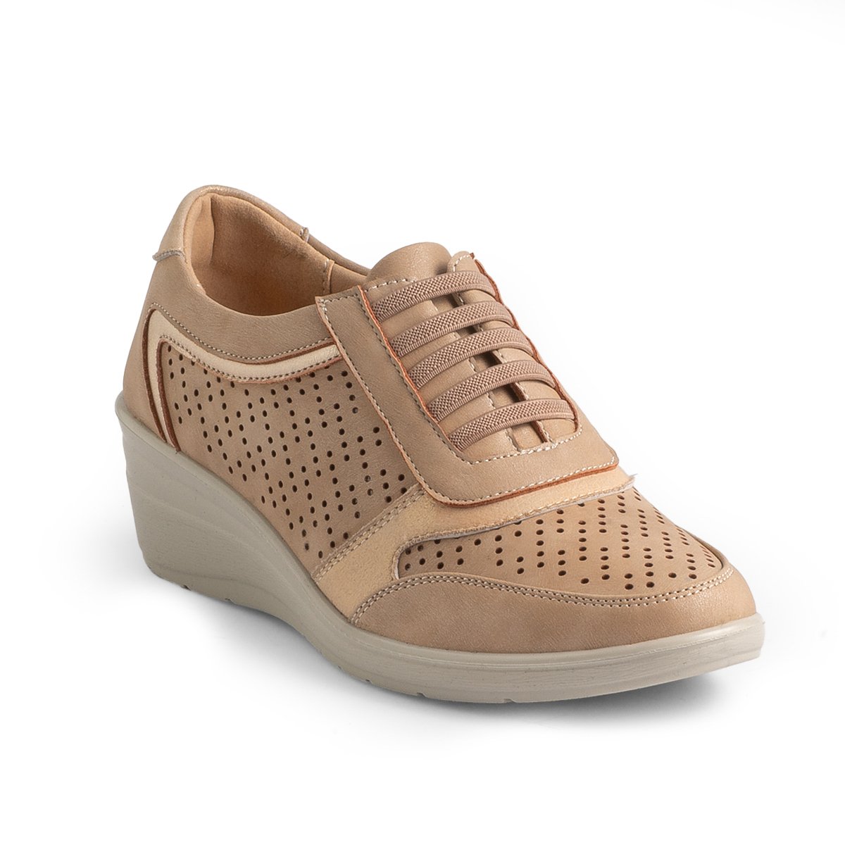 Zapato Cu&ntilde;a con Dise&ntilde;o Emporium Beige Ajuste Agujeta para Mujer image number null