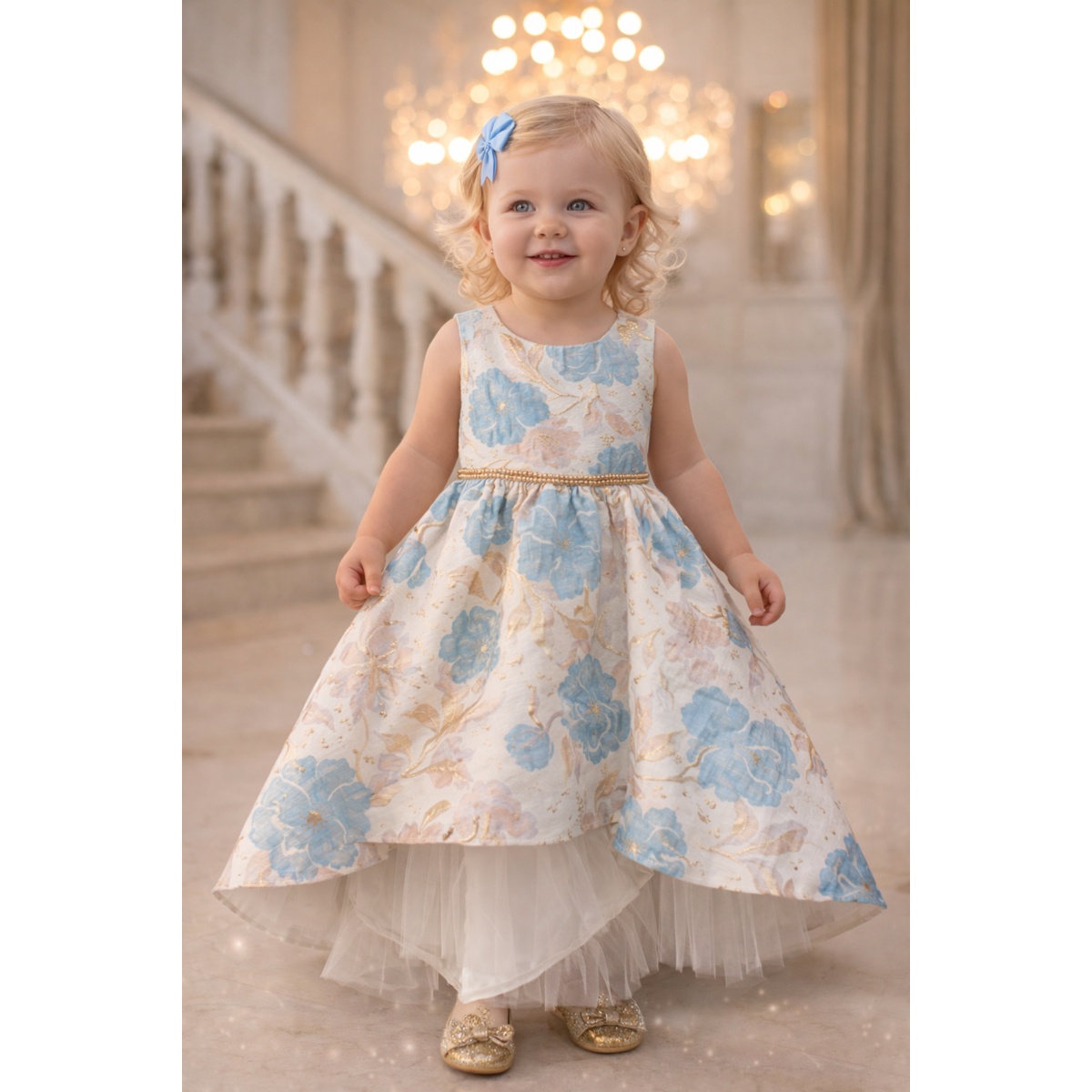 Vestido Floreado Cintilla Brillo Pink Galery para Ni&ntilde;a image number null