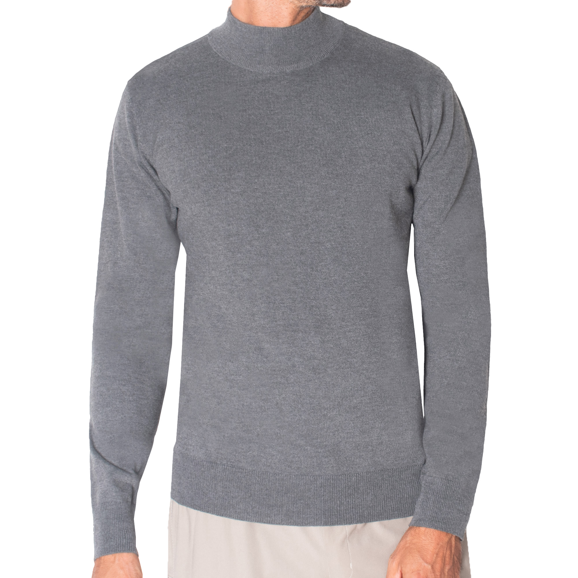Su&eacute;ter Ligero Cuello Mock Gris Oxford para Hombre image number null