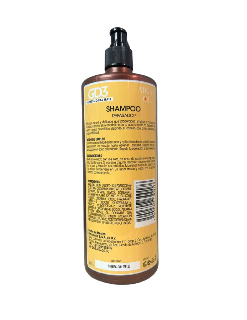 Shampoo reparador GD3 con aceite de Argan 1 lt, 33.81 oz image number null