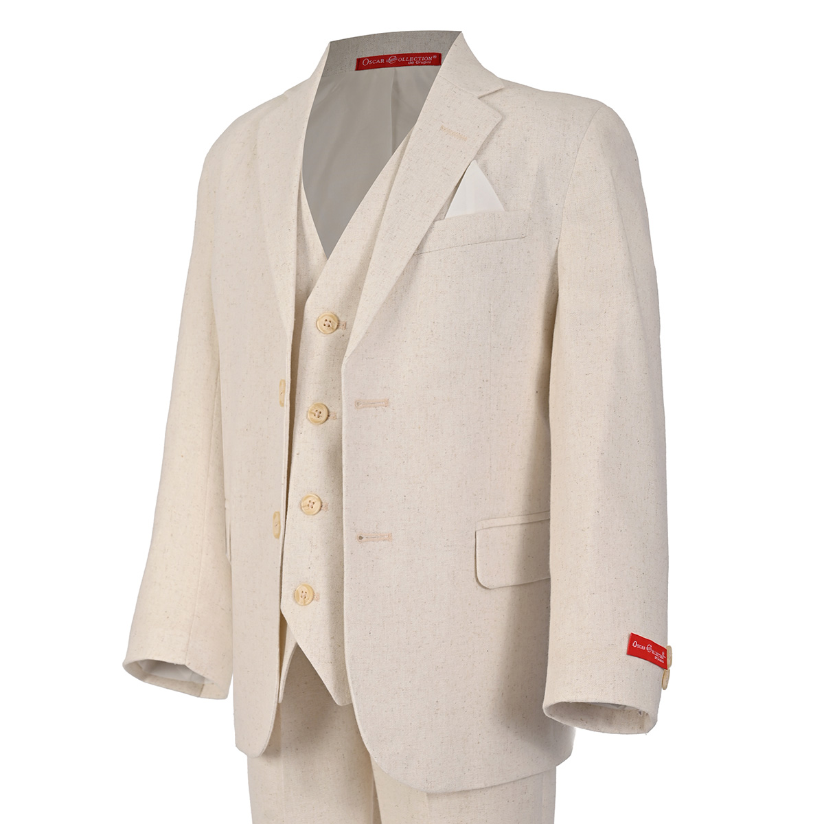 Traje en Mezcla de Lino con Chaleco Oscar Collection Beige para Ni&ntilde;o image number null