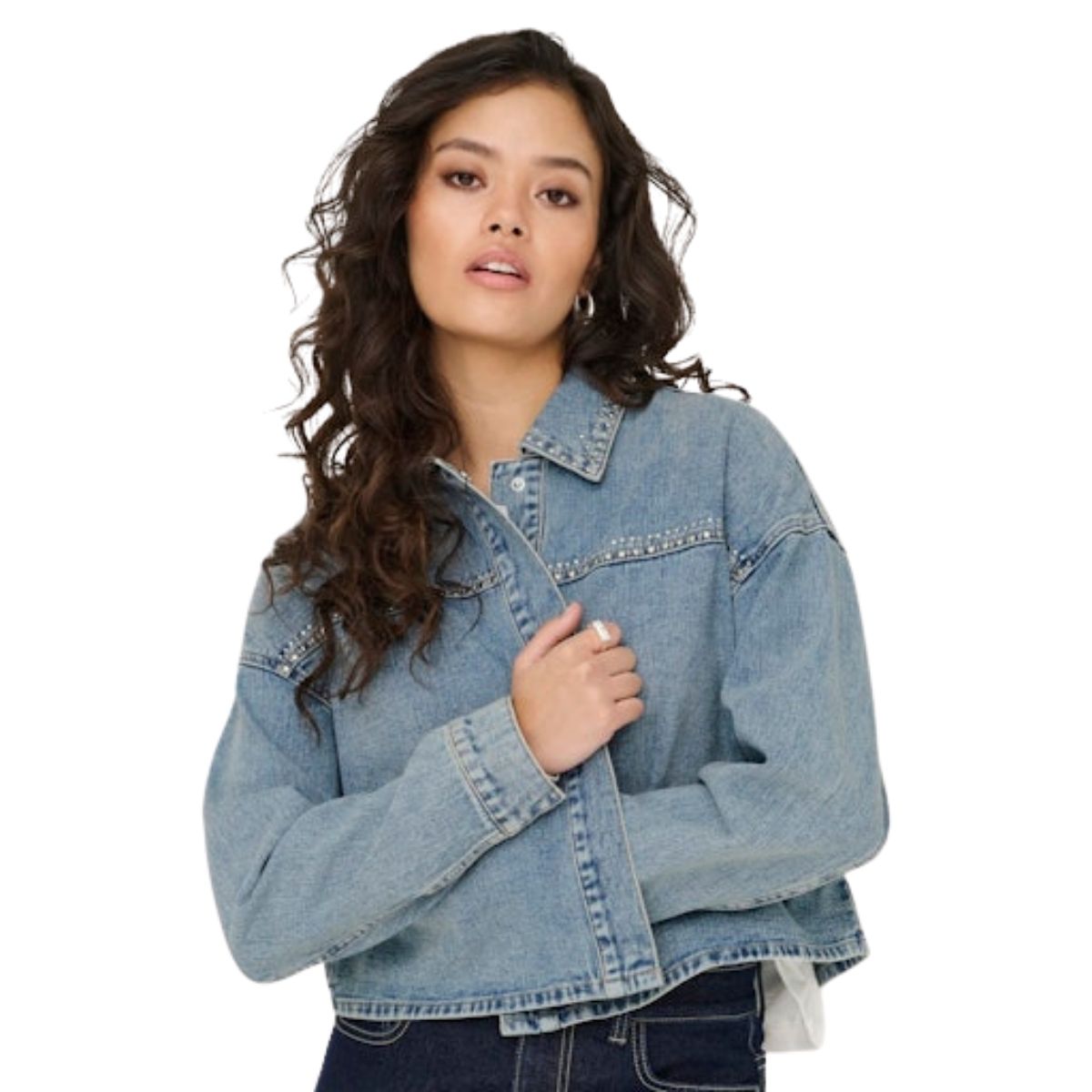 Chamarra demin cropped JDY para Mujer image number null