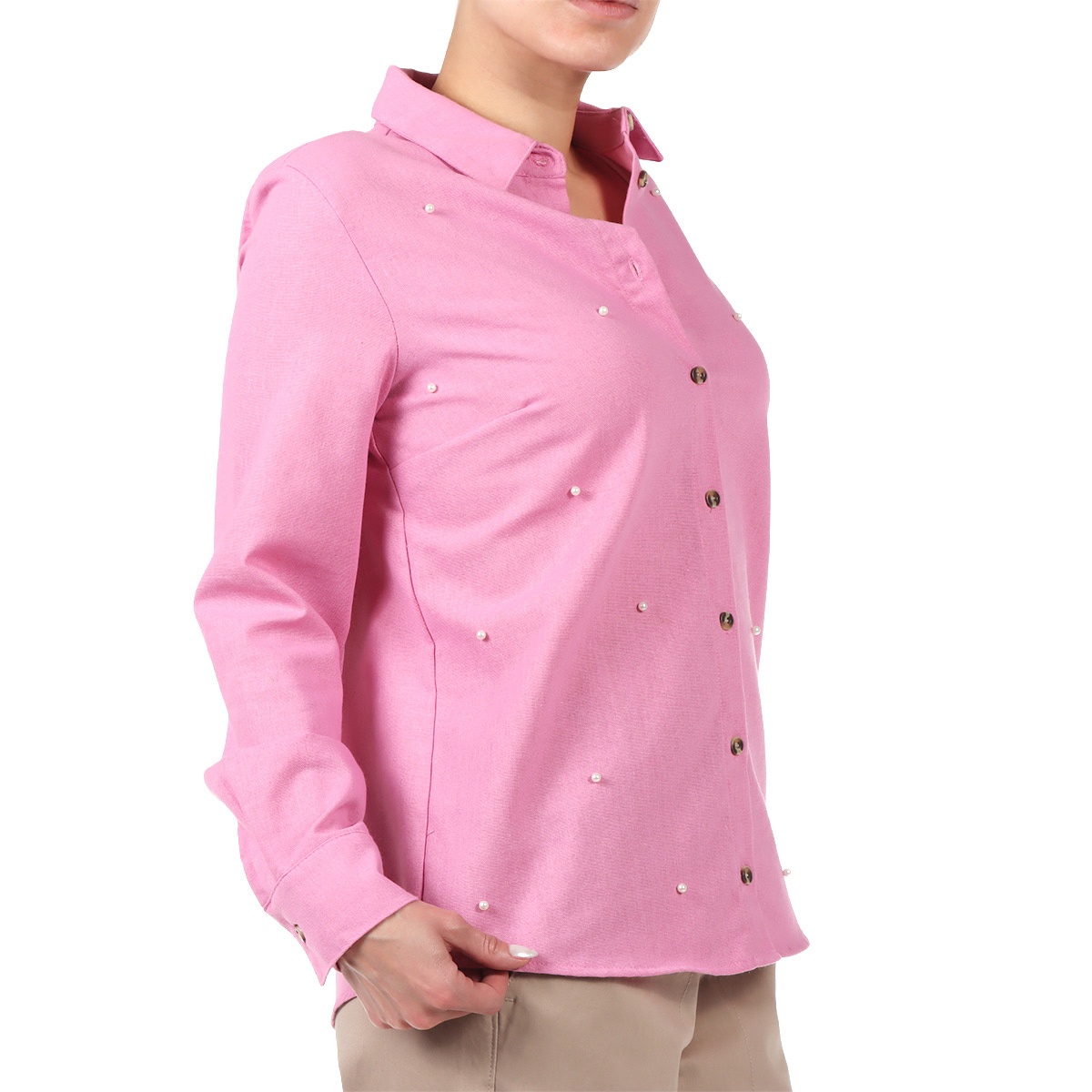 Blusa Camisera Botones Perlas Studio Si para Mujer image number null
