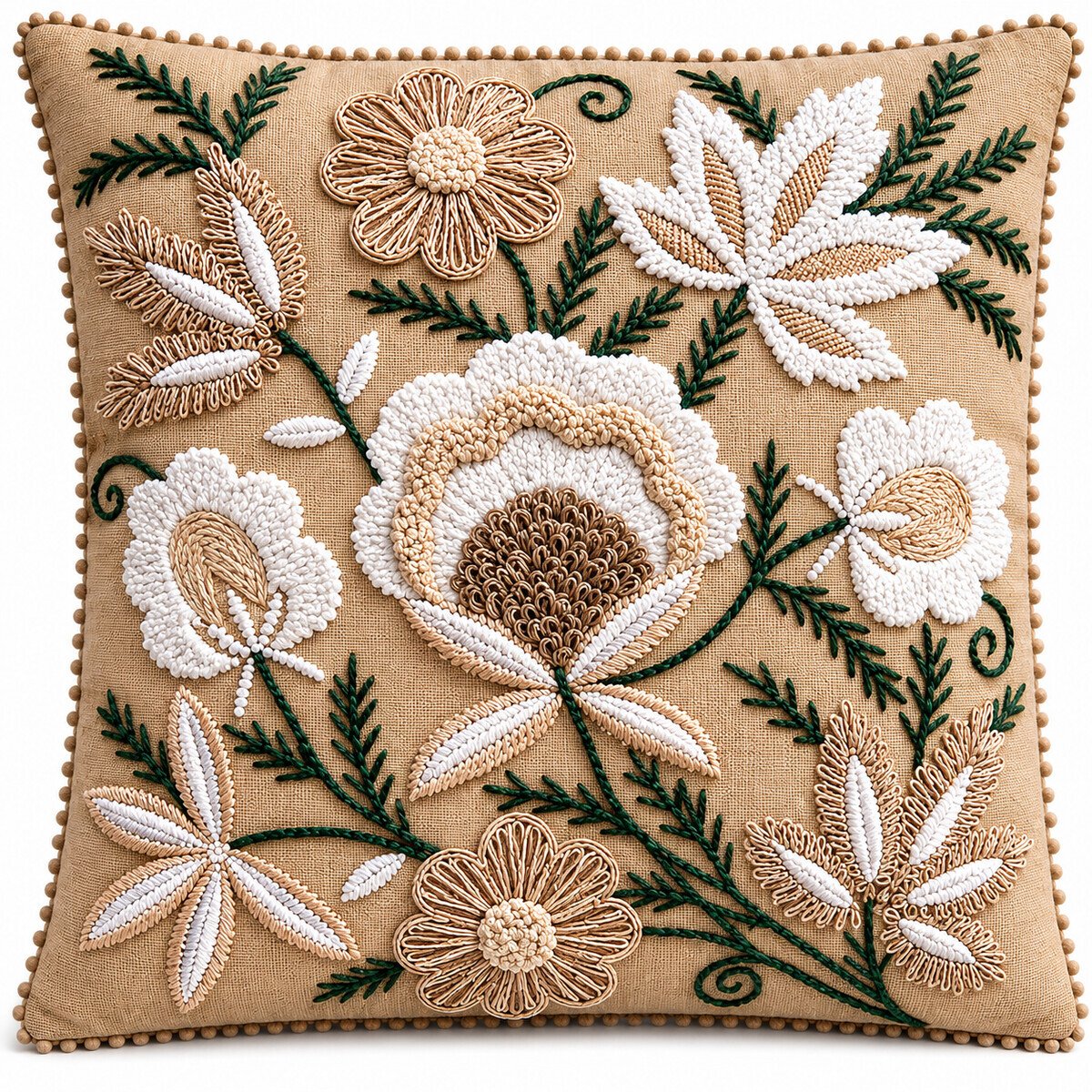 Coj&iacute;n Floral Ivory Green Vintage Home image number null