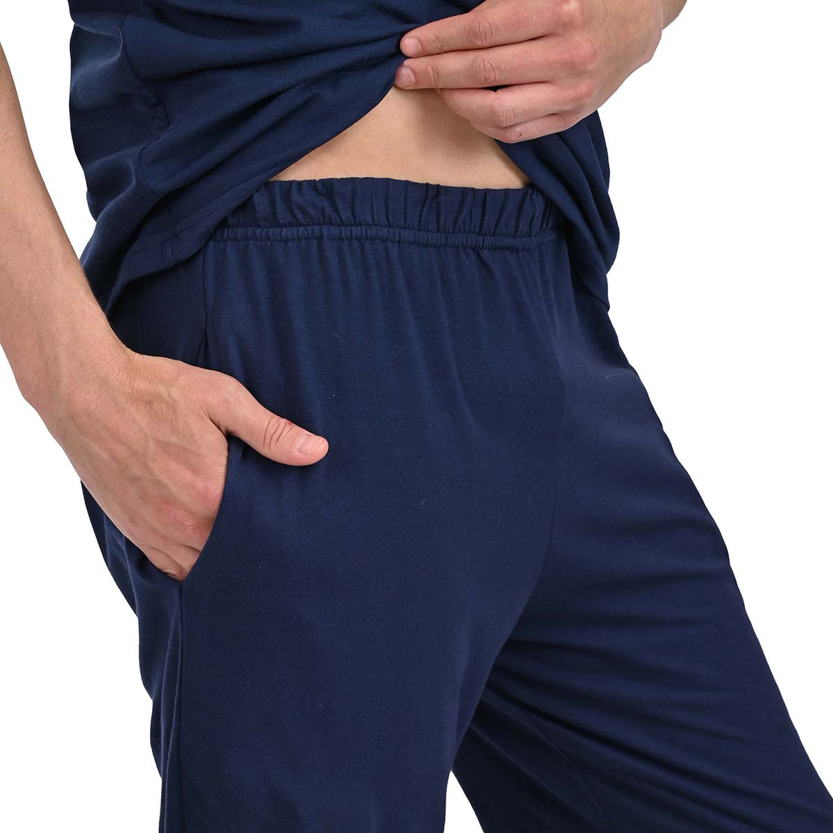 Pijama Isotoner Azul Oscuro Playera Manga Corta y Pantal&oacute;n Recto para Hombre image number null