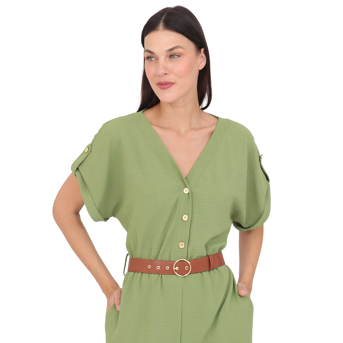 Jumpsuit Liso Con Cintur&oacute;n Duplan Para Mujer image number null