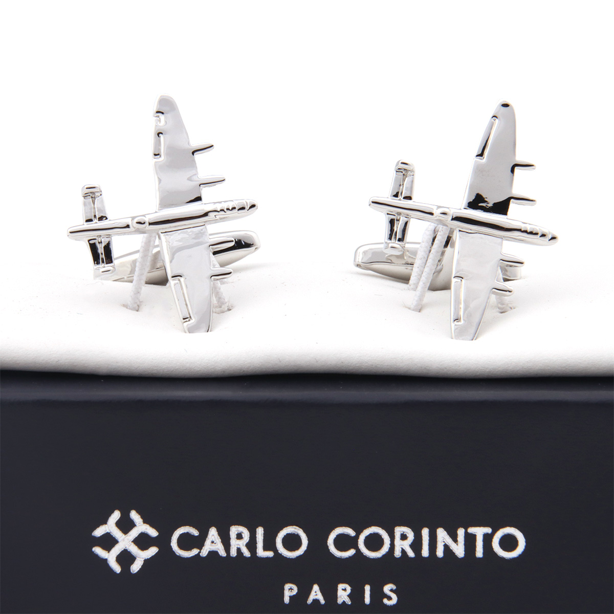 Mancuernillas Avi&oacute;n Plateado Metal Carlo Corinto para Hombre image number null