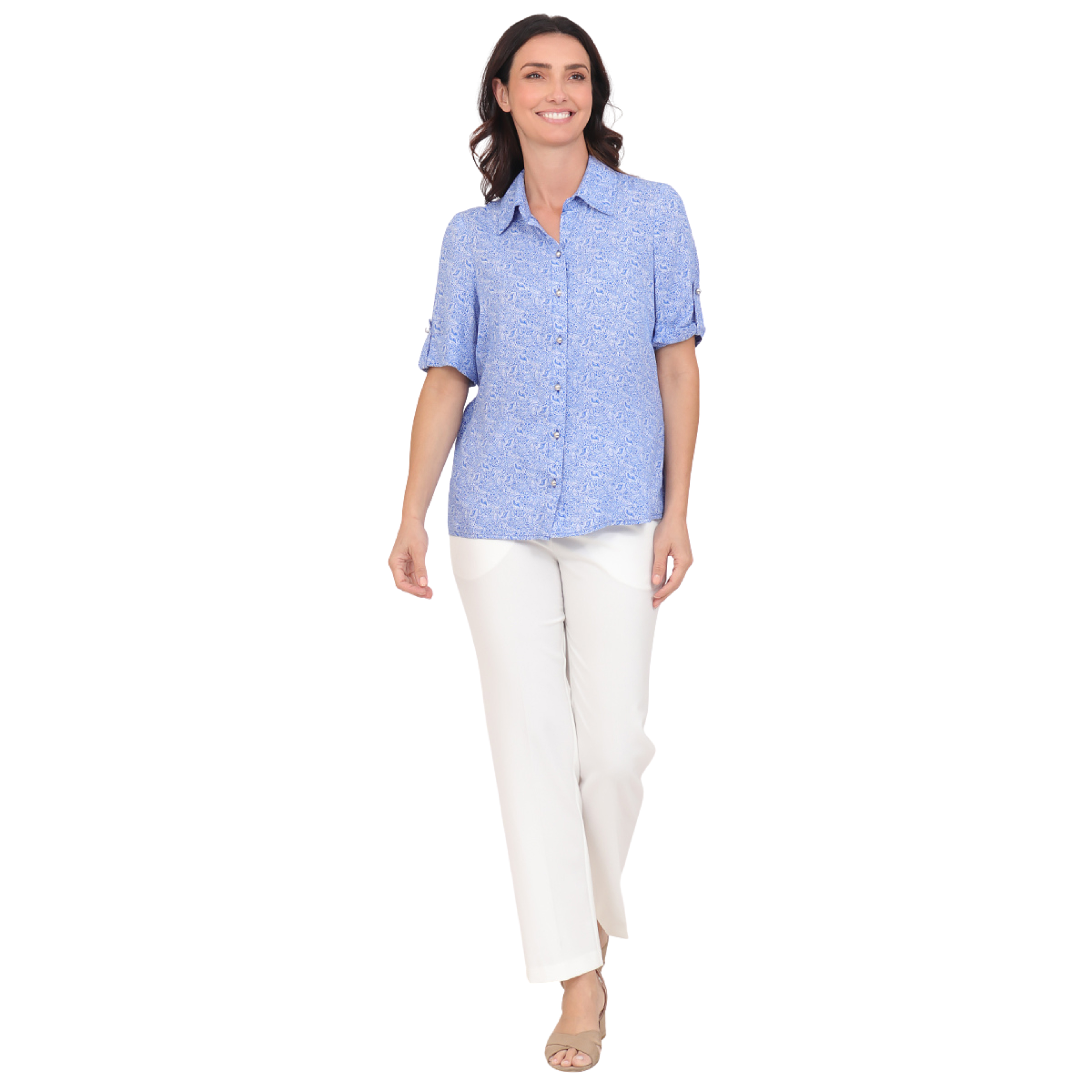 Blusa Estampada Cuello Camisero Duplan Para Mujer image number null