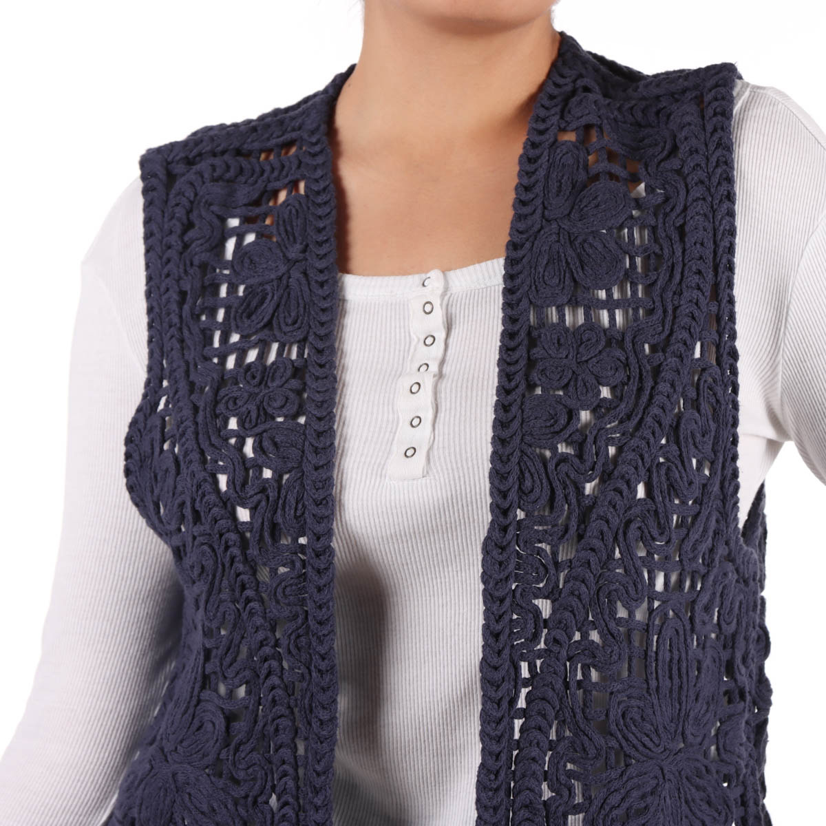 Chaleco Abierto Tejido de Algod&oacute;n Crochet Arqueology Mujer image number null