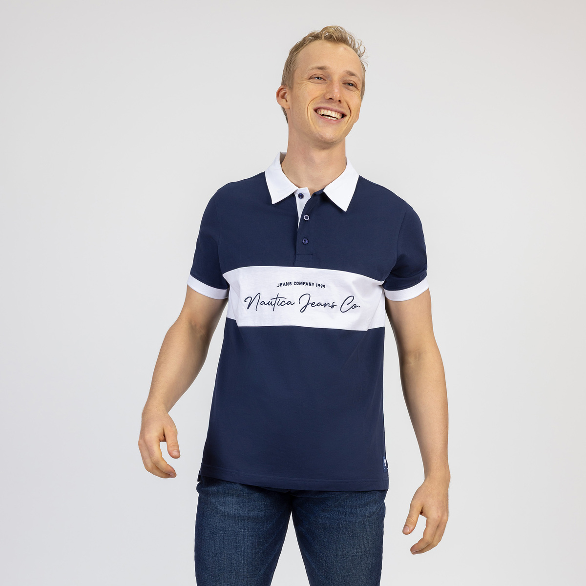 Playera Polo Regular Fit Nautica Azul Oscuro Combinado Manga Corta para Hombre image number null