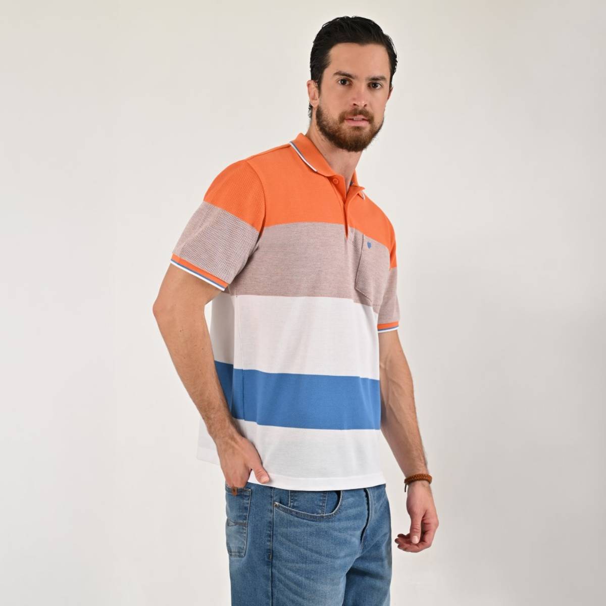 Playera Polo Rayas Yale Manga Corta para Hombre Plus image number null