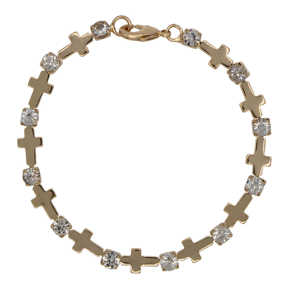 Pulsera De Cruces Con Cubic Cz Acabado Dorado Joyer&iacute;a Religiosa image number null
