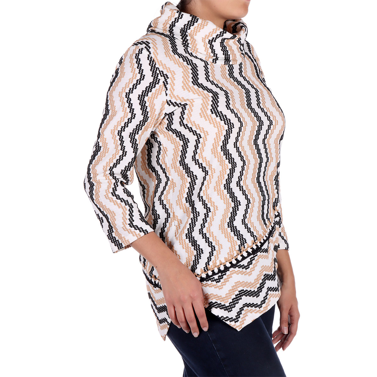Su&eacute;ter Capa Asim&eacute;trica Zig-Zag Ruby RD para Mujer image number null